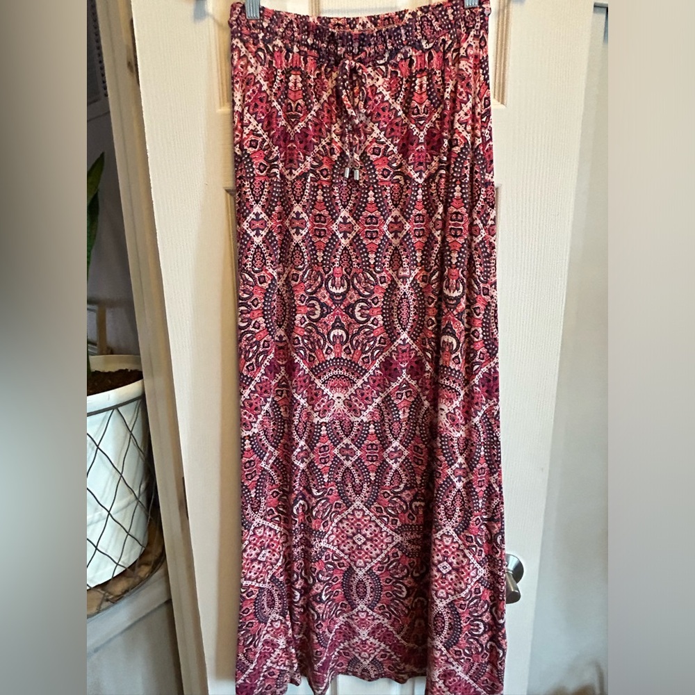 Cynthia Rowley Jersey Long Flowy Maxi Skirt Graphic Geometric Design BOHO Sz S